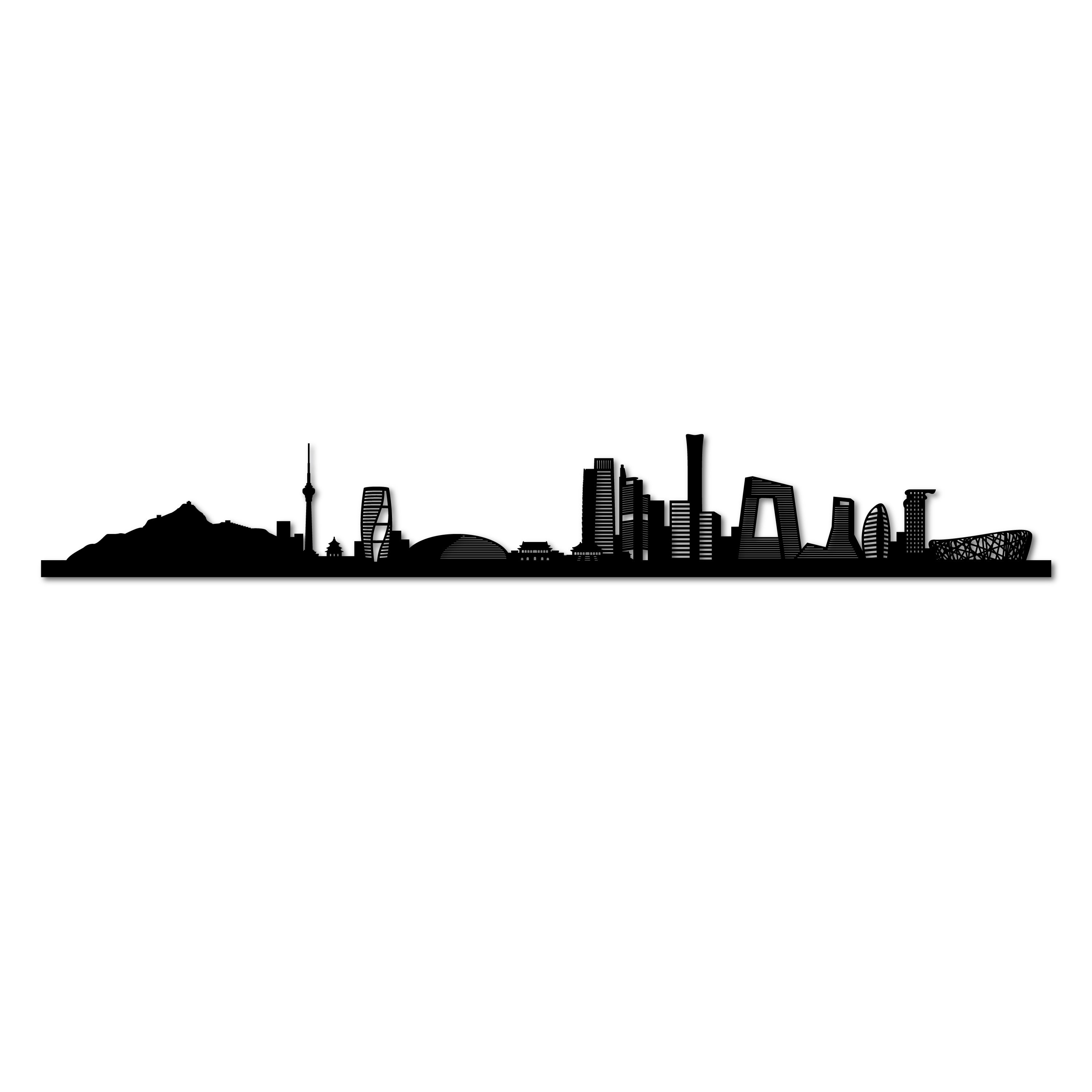Beijing Skyline laser-cut in matte black recycled acrylic on a white background