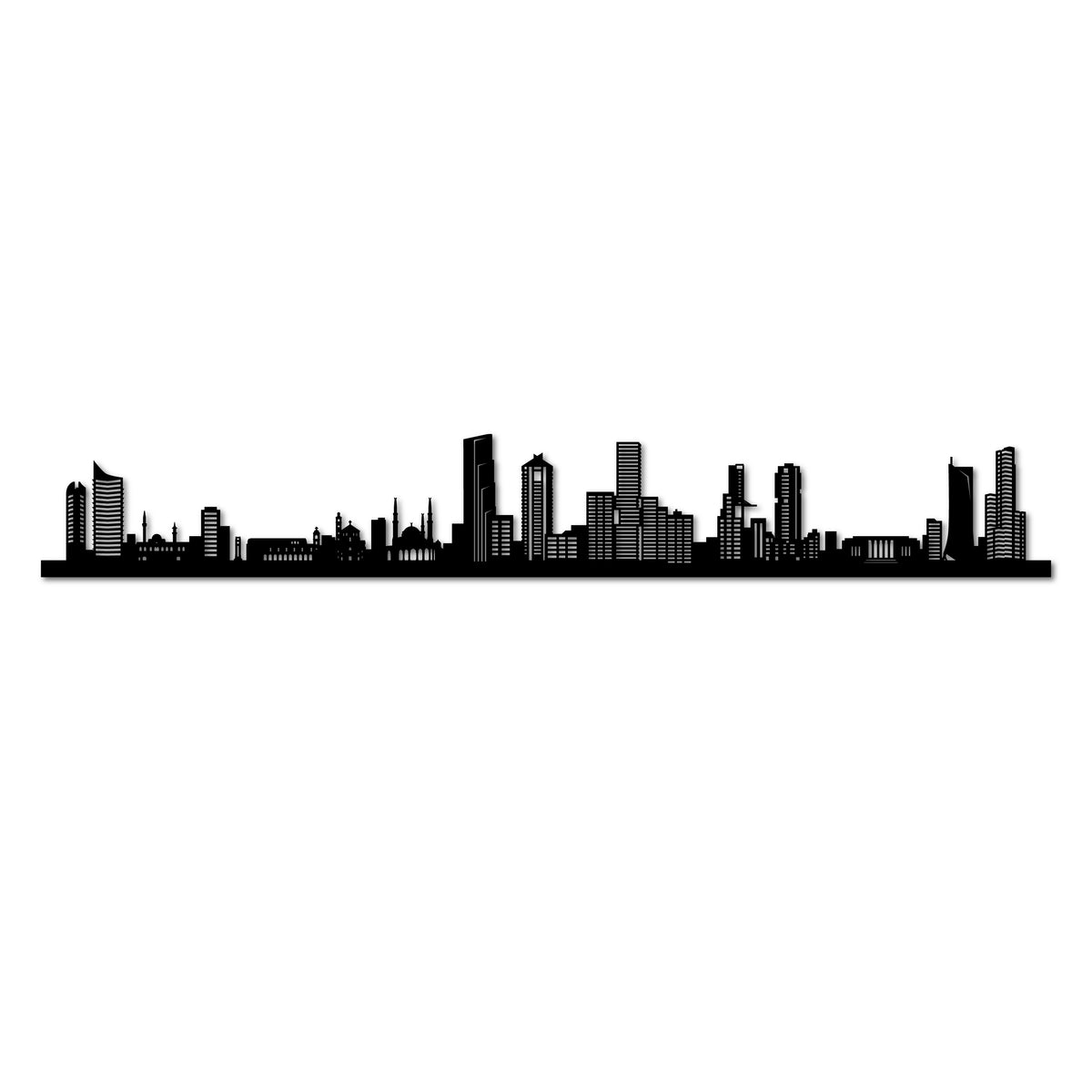Beirut Skyline laser-cut in matte black recycled acrylic on a white background