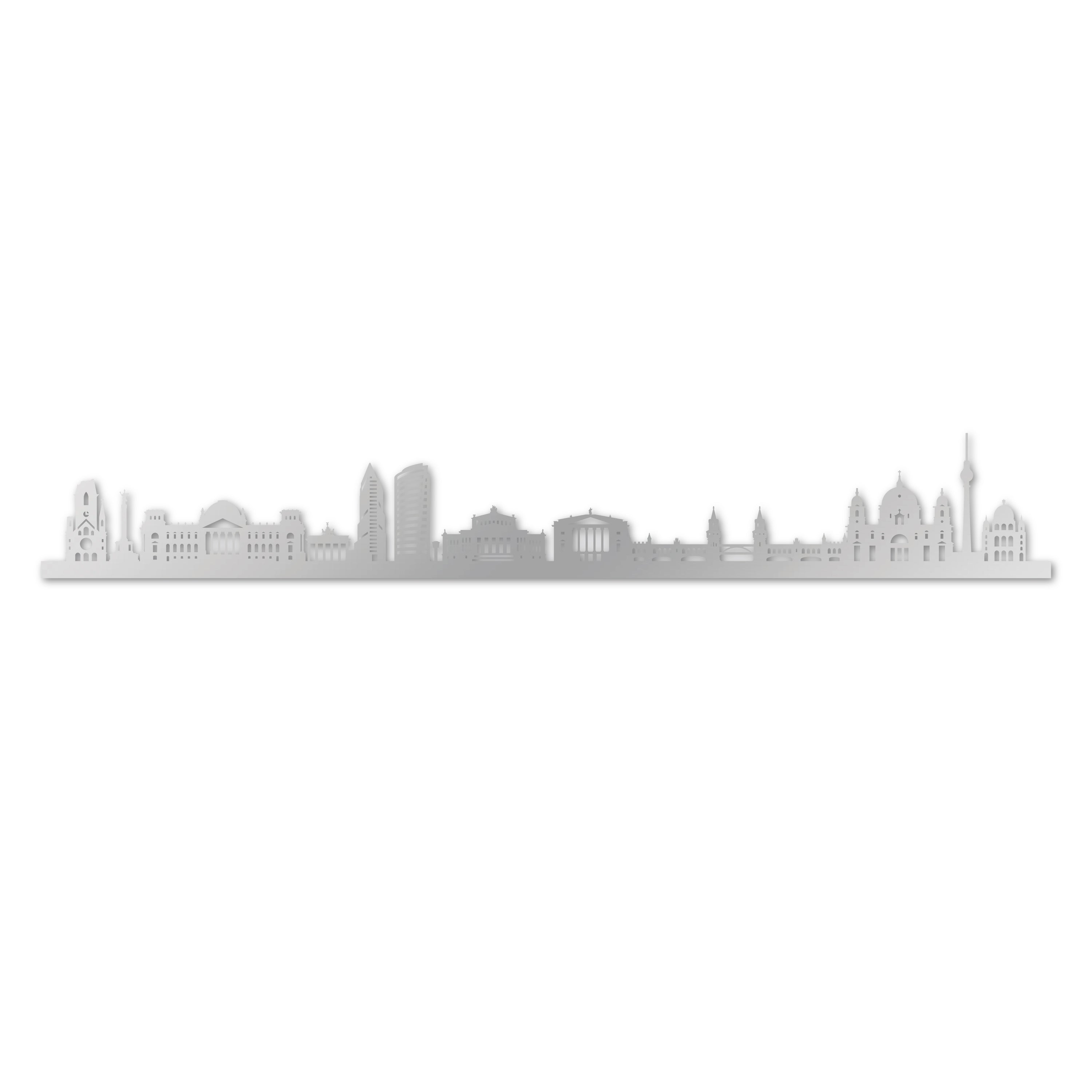 Berlin Skyline, Laser-cut in Silver Acrylic, on a White Background