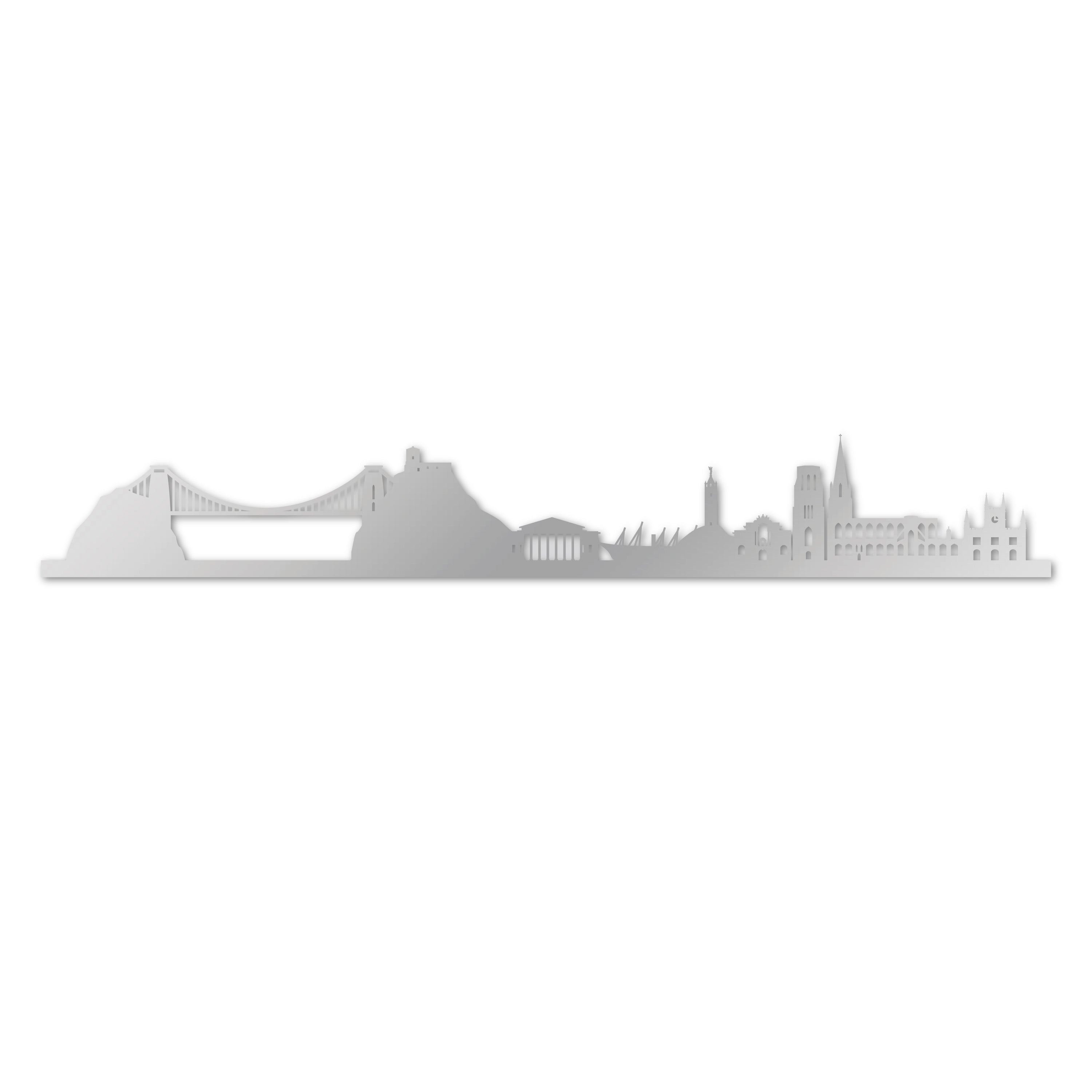 Bristol Skyline, Laser-cut in Silver Acrylic, on a White Background