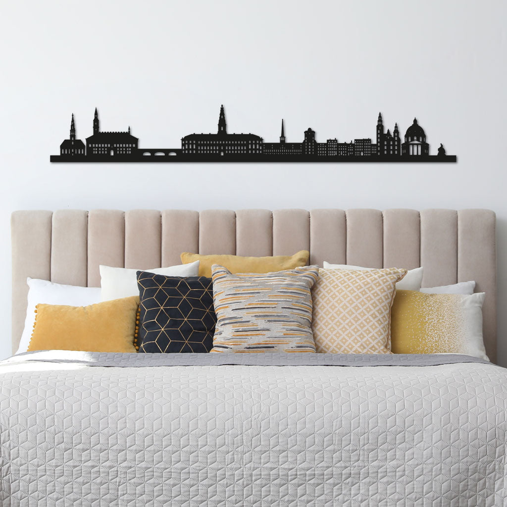 Copenhagen Skyline laser-cut in Matte Black reclycled acrylic on Seating Room's Wall