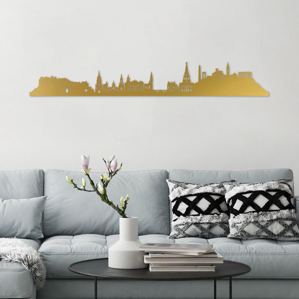 Edinburgh Skyline Gold By Siluet In Livingroom With Light Gray Sofa