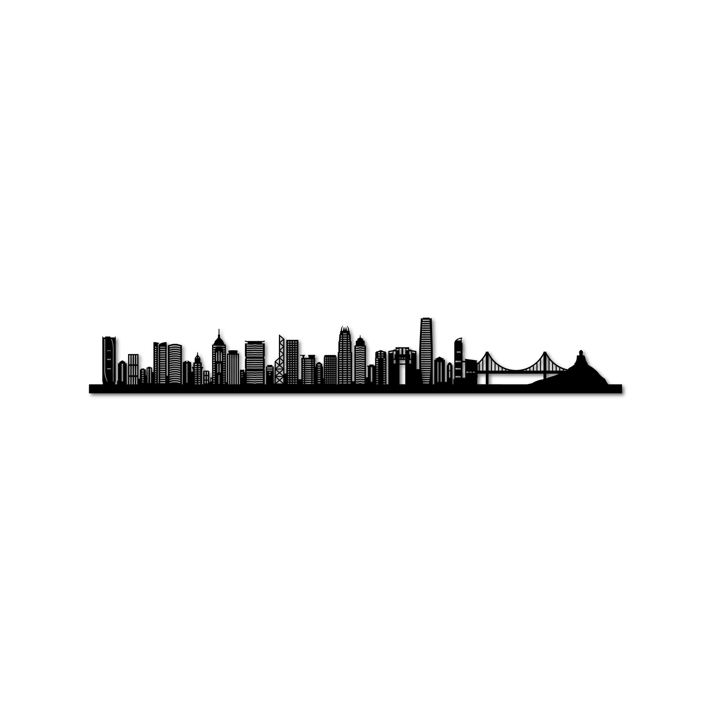 Hong Kong Skyline, Laser-cut in Matte Black Acrylic, on a White Background