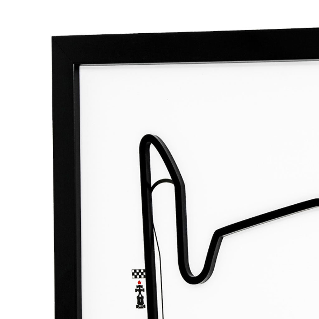 Hungarian Grand Prix wall art by Siluet light theme print with black frame close-up on a white wall background