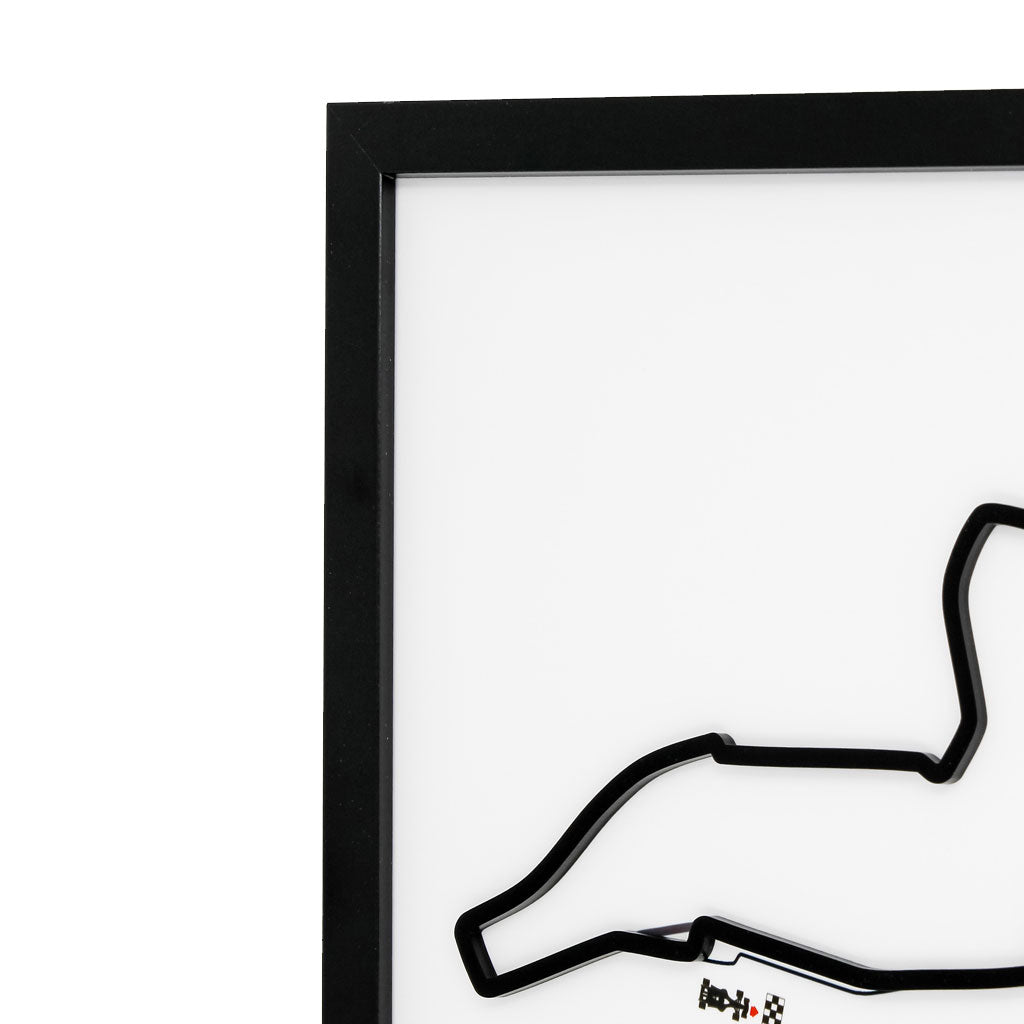 Imola Grand Prix wall art by Siluet light theme print with black frame close-up on a white wall background