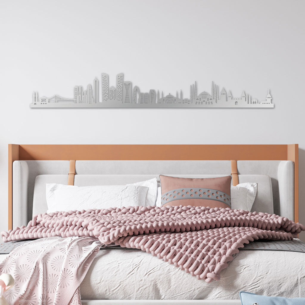 Istanbul Skyline laser-cut in Silver reclycled acrylic on Seating Room's Wall