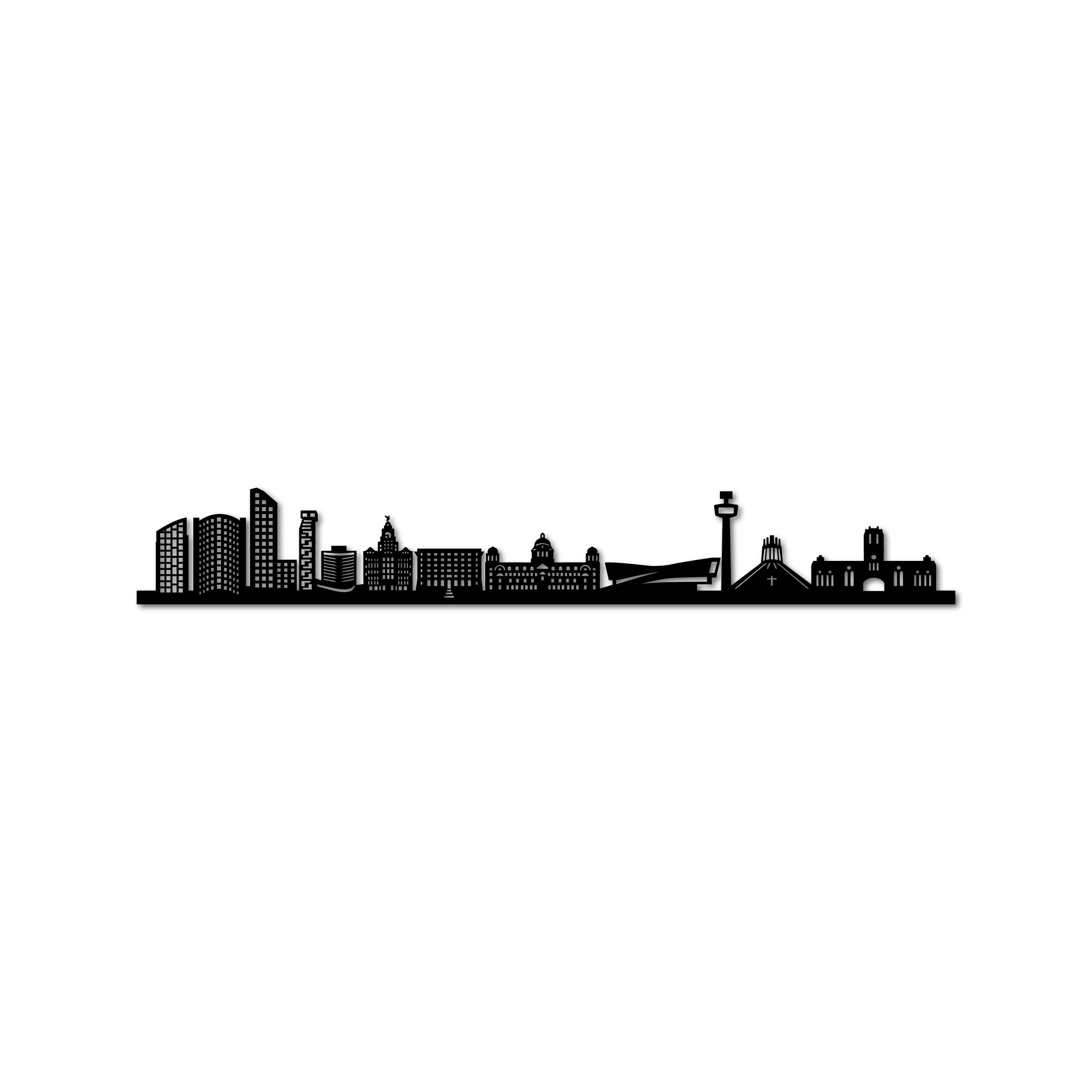 Liverpool Skyline, Laser-cut in Matte Black Acrylic, on a White Background
