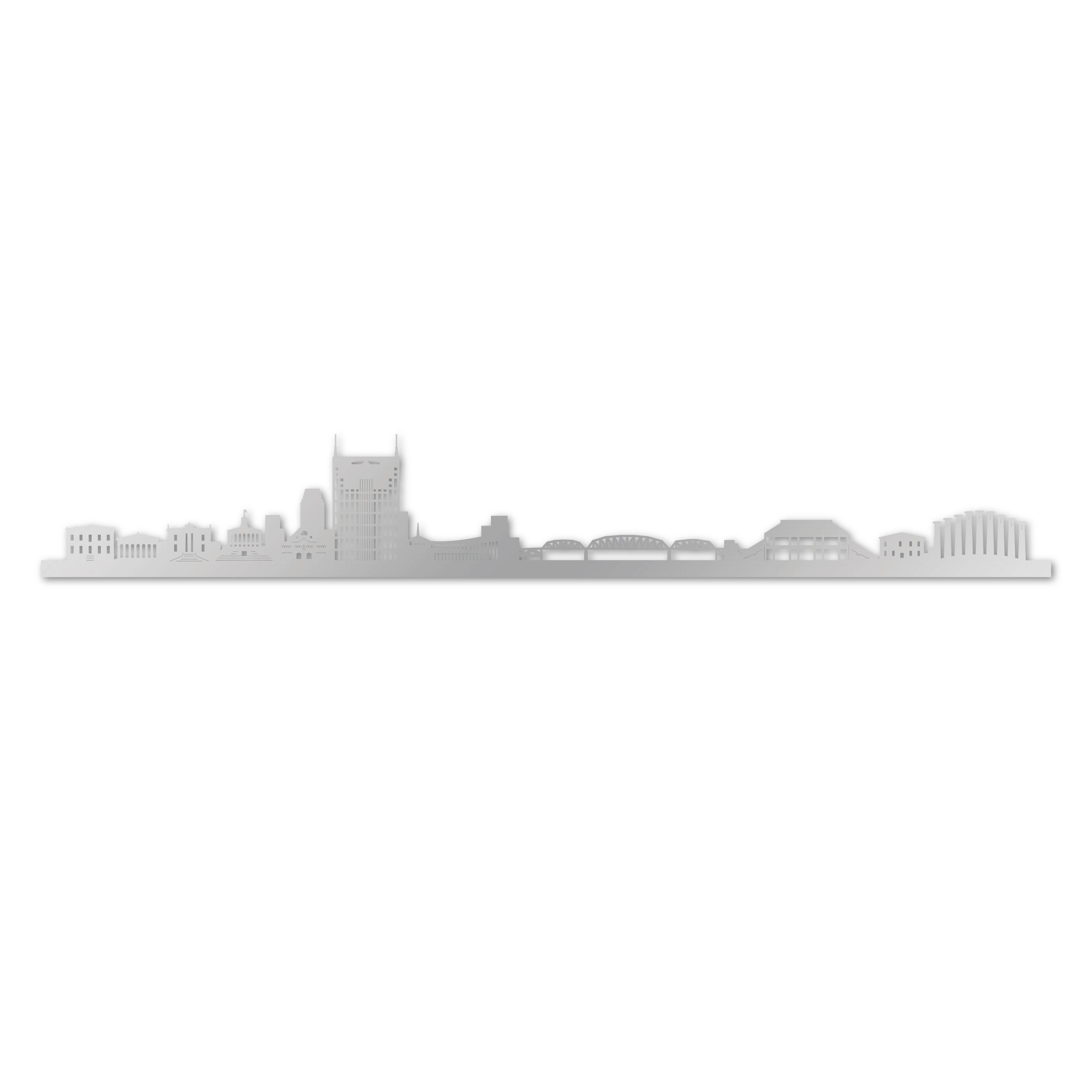 Nashville Skyline, Laser-cut in Silver Acrylic, on a White Background