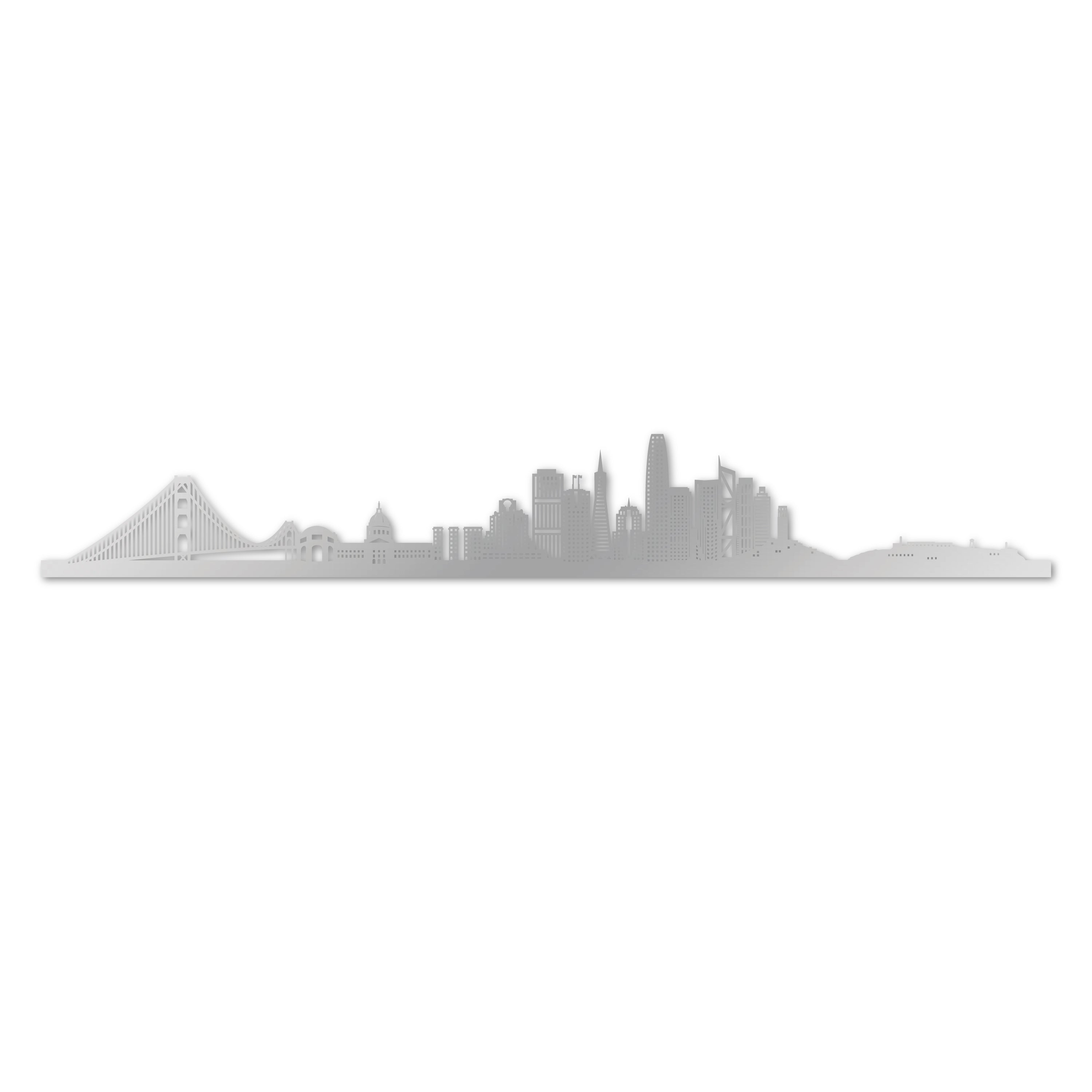 San Francisco Skyline, Laser-cut in Silver Acrylic, on a White Background