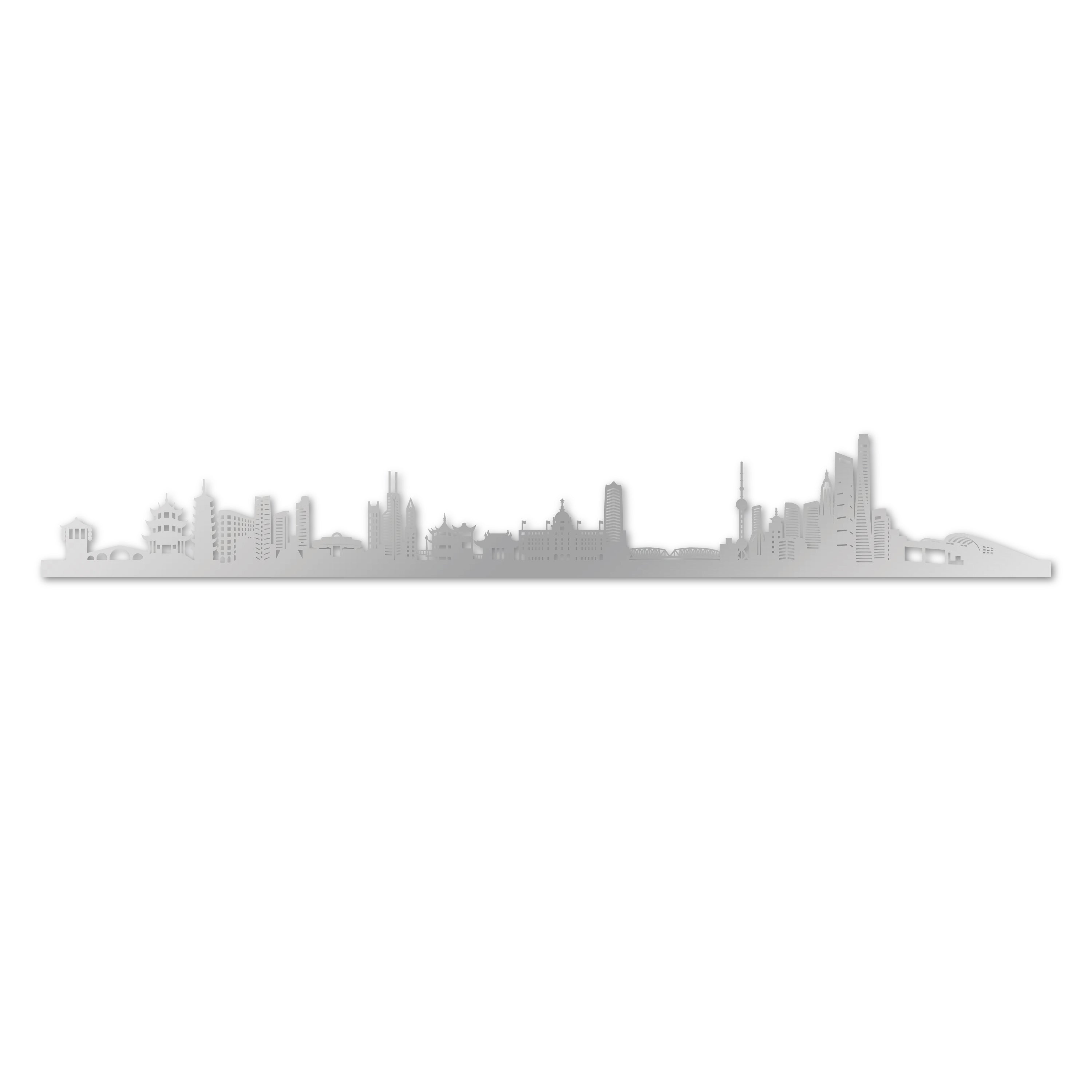 Shanghai Skyline, Laser-cut in Silver Acrylic, on a White Background