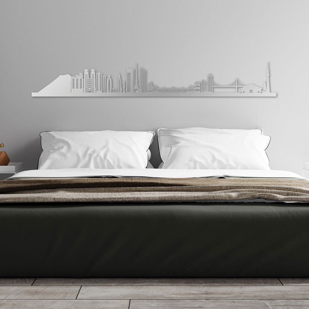 Tokyo Skyline laser-cut in Silver reclycled acrylic on Seating Room's Wall