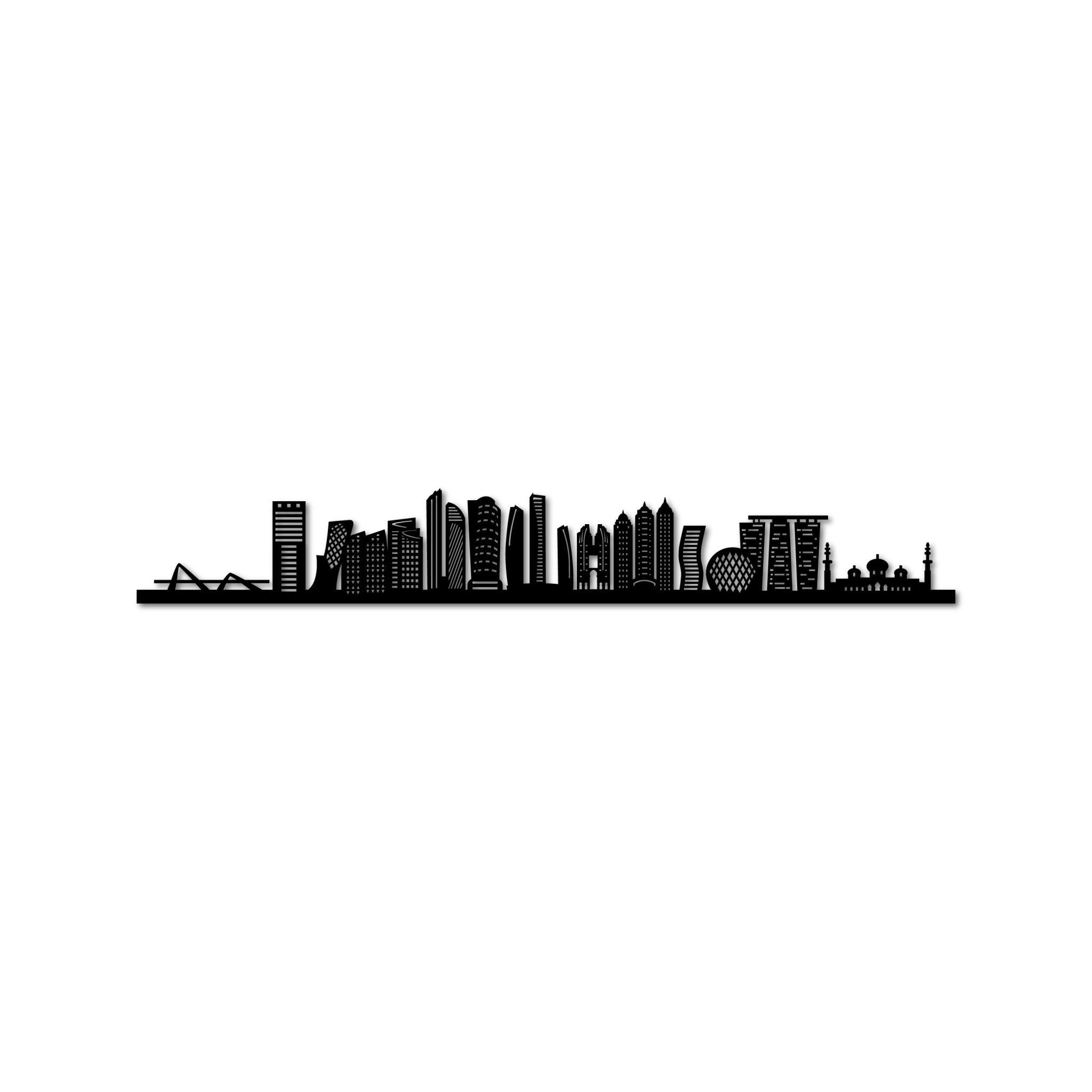 Abu Dhabi skyline laser-cut in matte black recycled acrylic on a white background