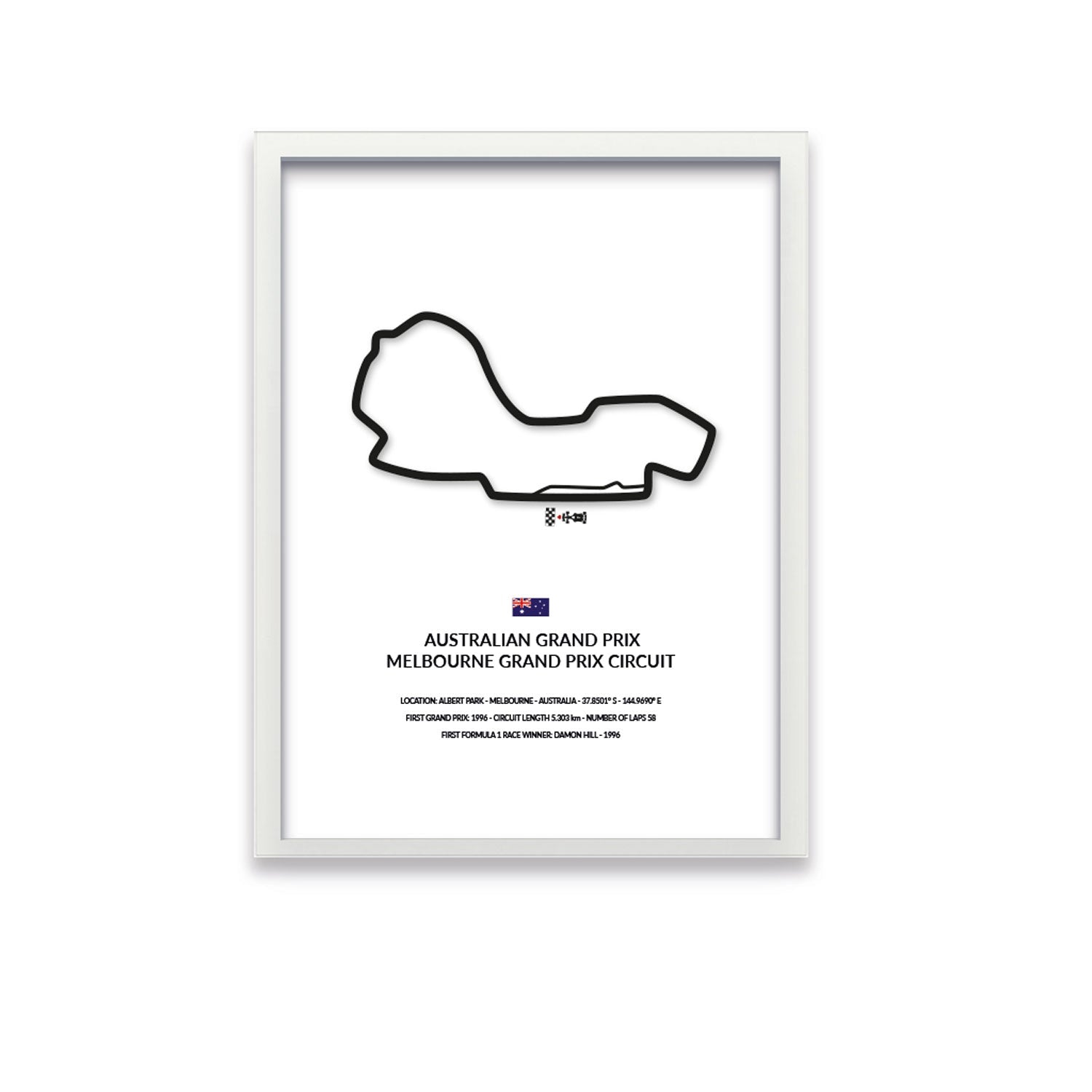 Australia Grand Prix - Melbourne - Siluet City SilhouettesWall artGPMEL3040LWGPMEL3040LWWhite Frame
