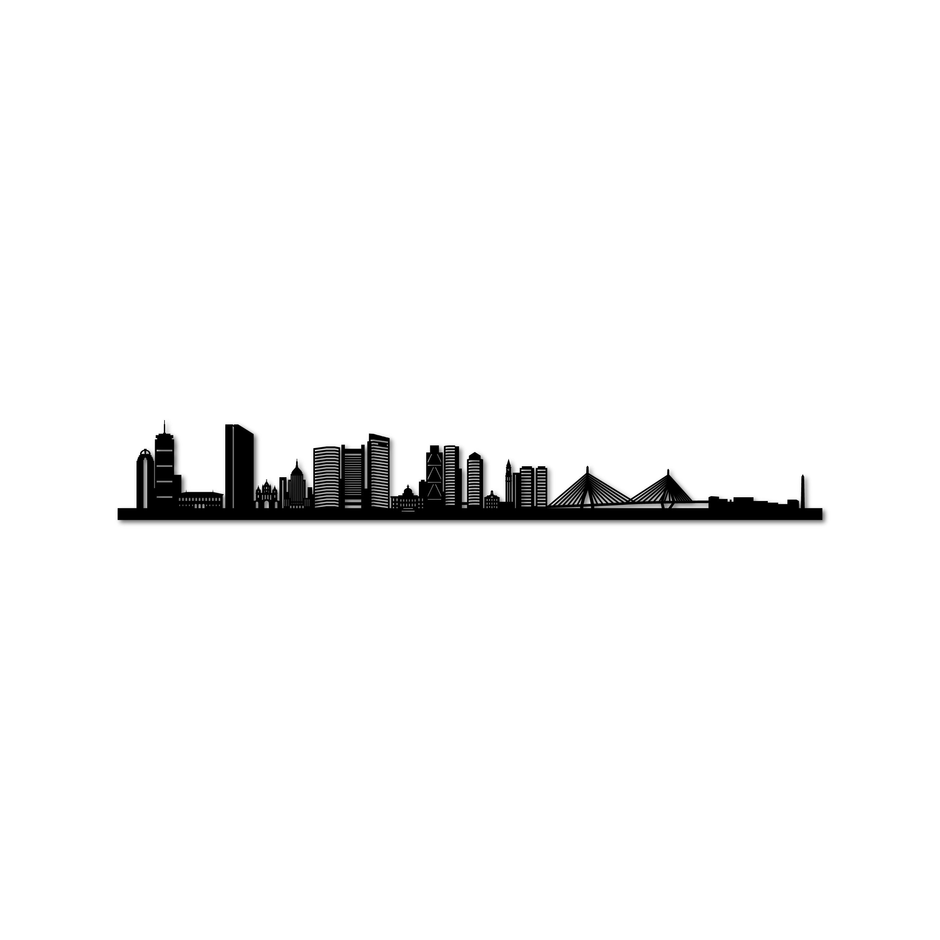 Boston Skyline, Laser-cut in Matte Black Acrylic, on a White Background