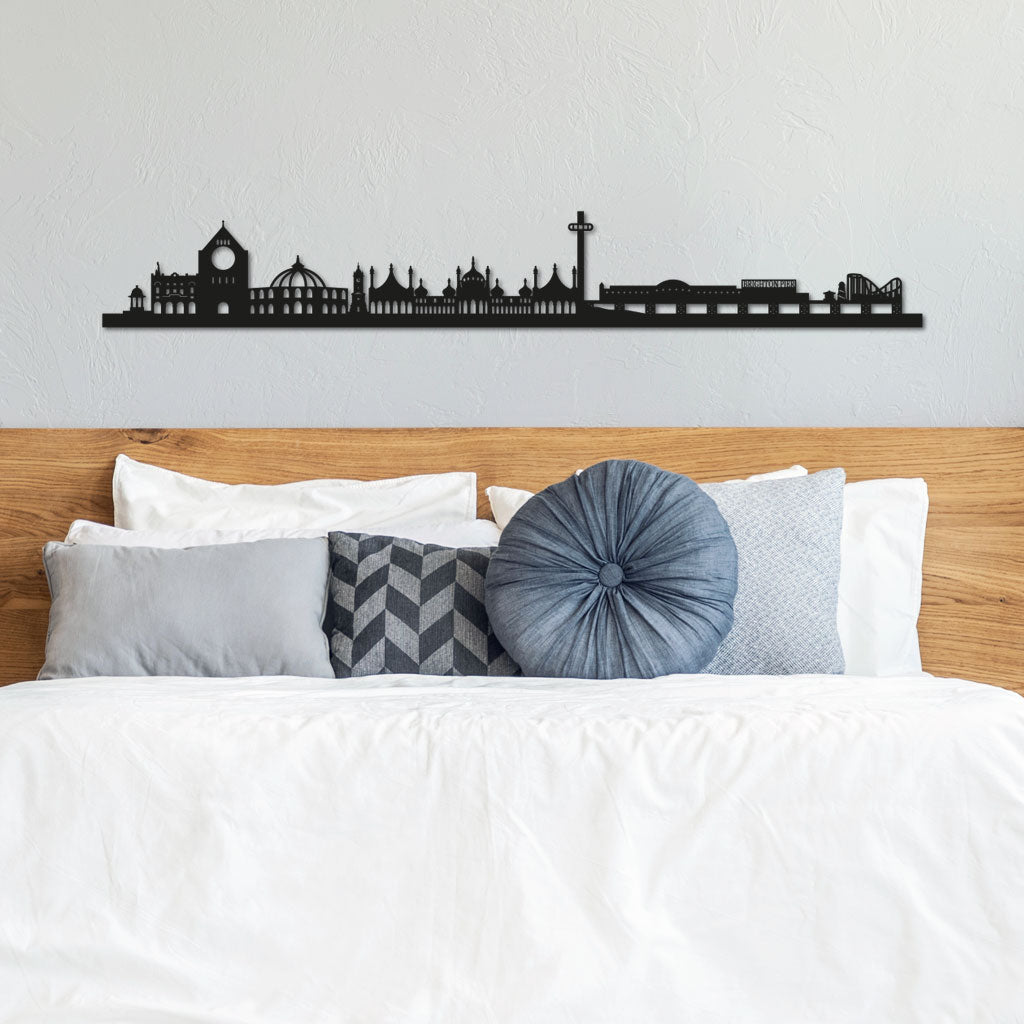 Brighton and Hove Skyline laser-cut in Matte Black reclycled acrylic on Seating Room's Wall