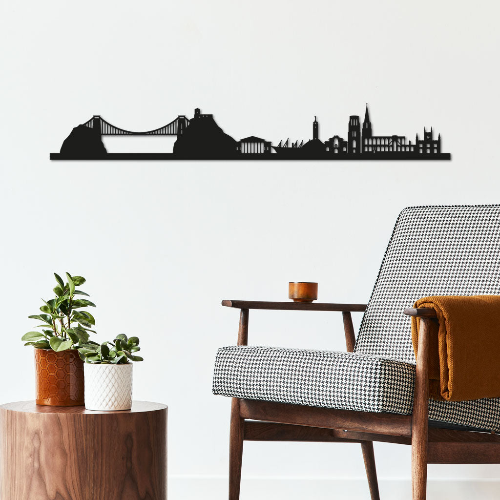 Bristol Skyline laser-cut in Matte Black reclycled acrylic on Seating Room's Wall