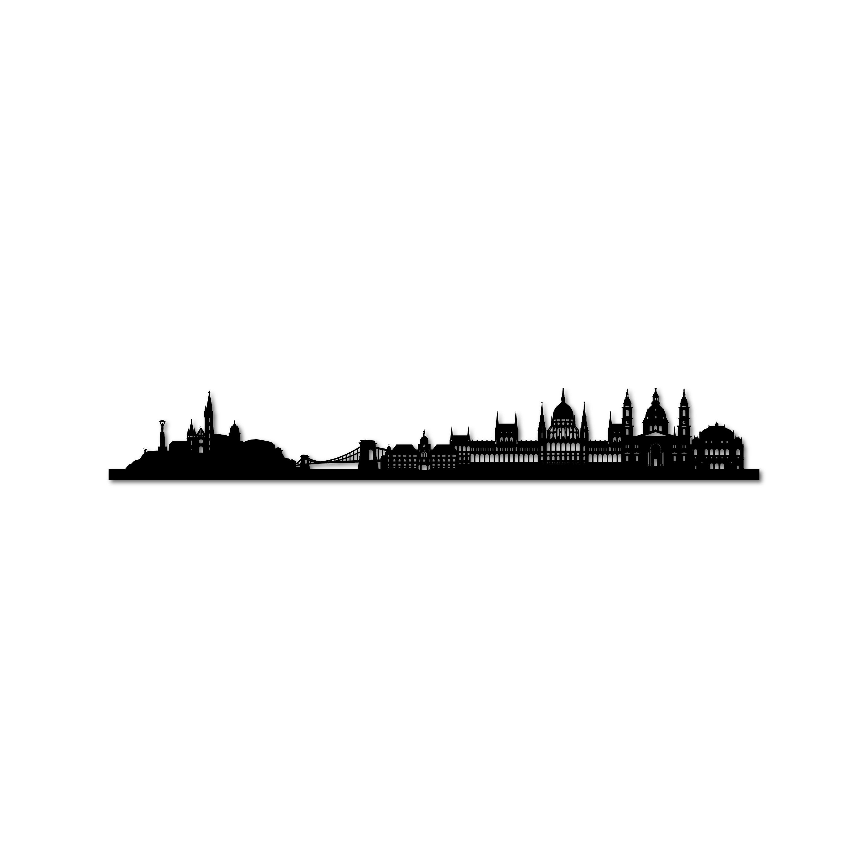 Budapest Skyline, Laser-cut in Matte Black Acrylic, on a White Background