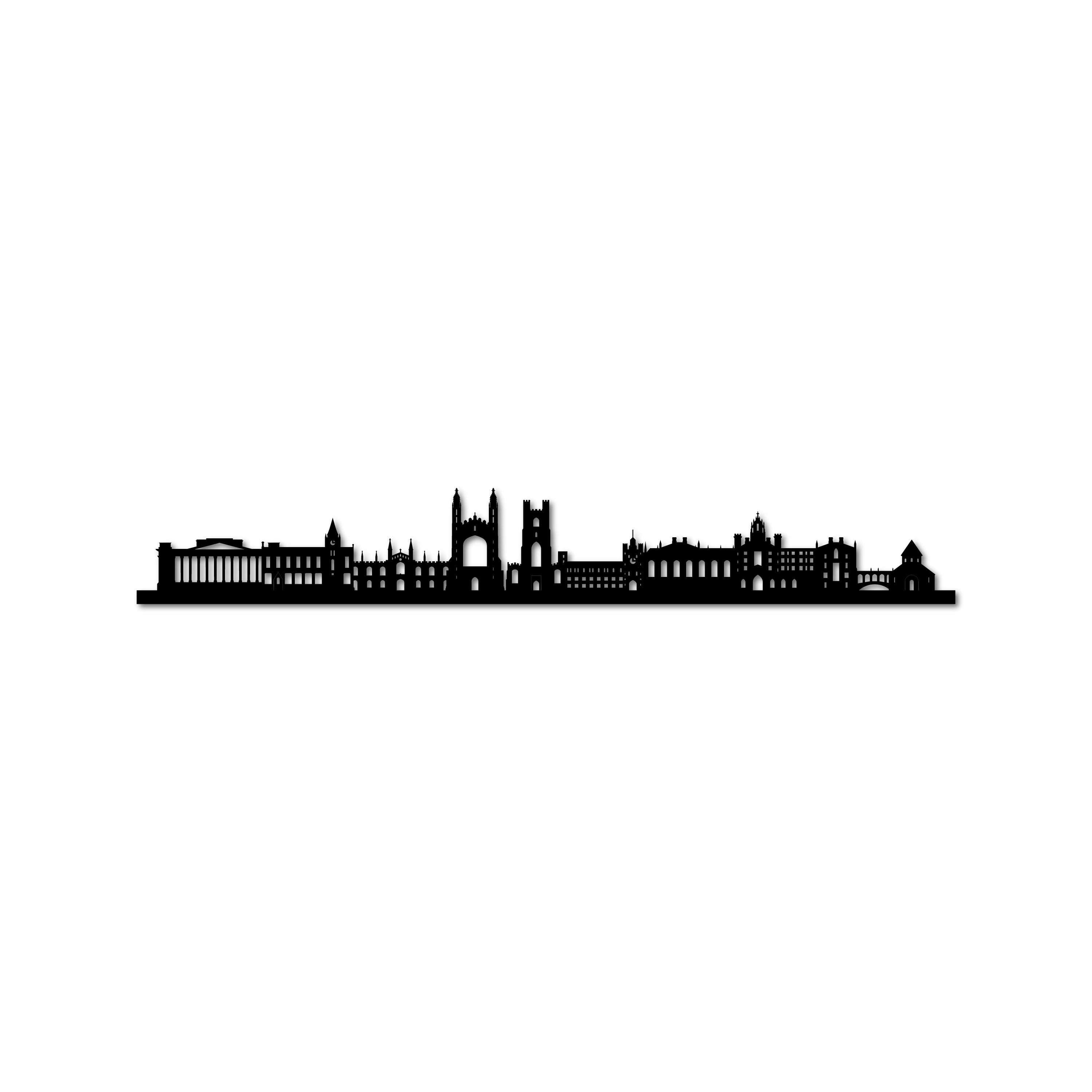 Cambridge Skyline, Laser-cut in Matte Black Acrylic, on a White Background