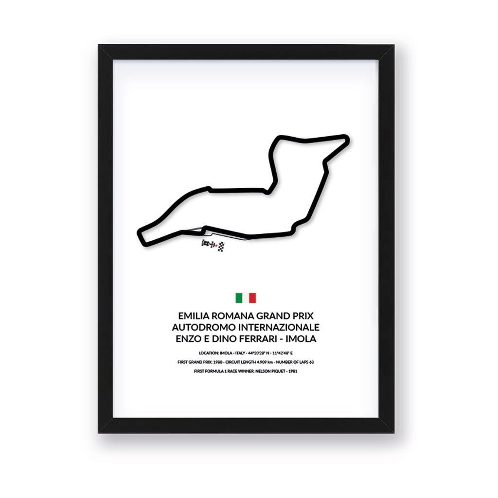 Imola Grand Prix wall art by Siluet light theme print with black frame on white background