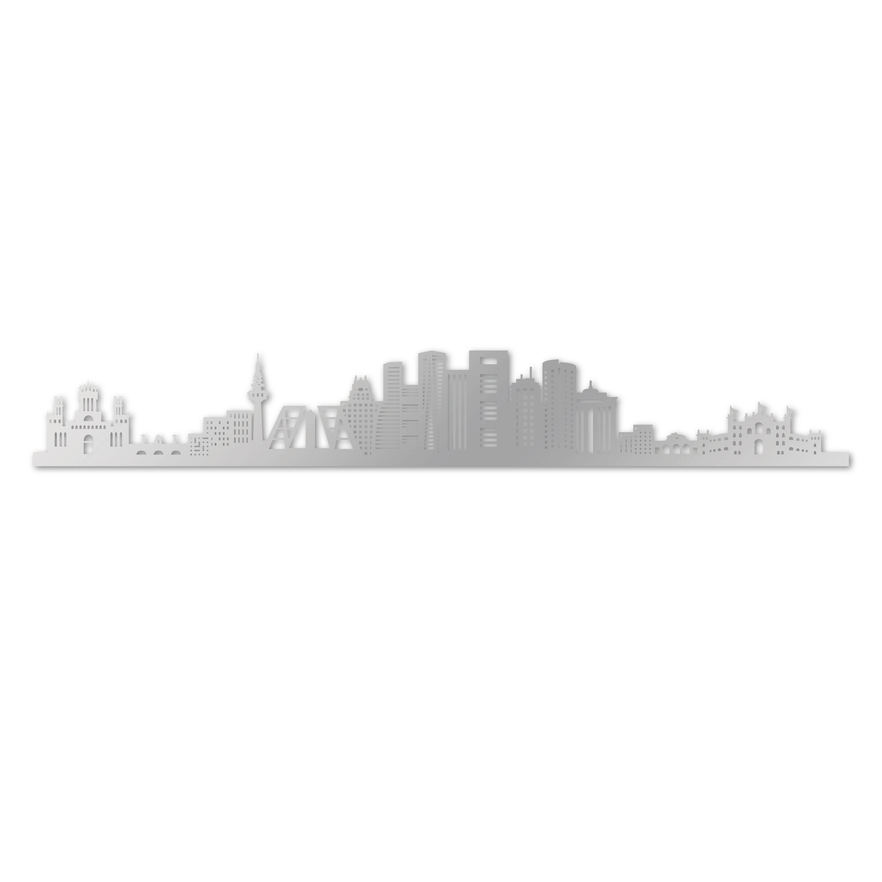 Madrid Skyline, Laser-cut in Silver Acrylic, on a White Background
