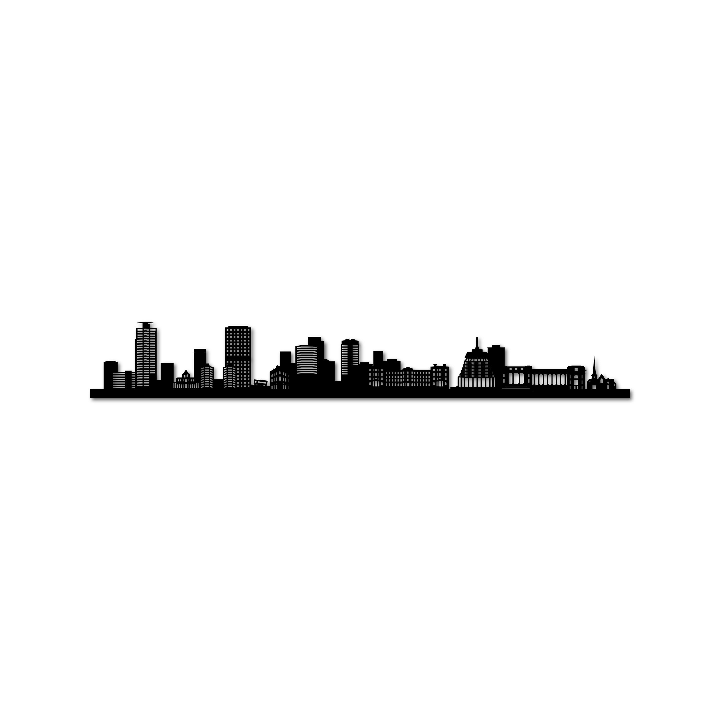Wellington Skyline, Laser-cut in Matte Black Acrylic, on a White Background